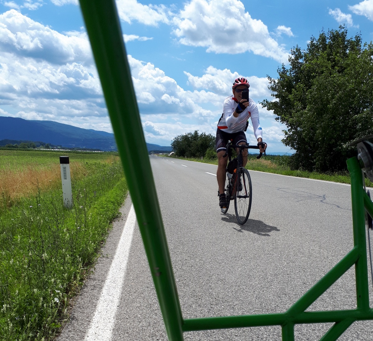This cyclist had already ridden over 120km in a cycle race that morning, and was ever grateful for the broad draft that we gave him for his ride back home. We paced him for a good 20km or so.